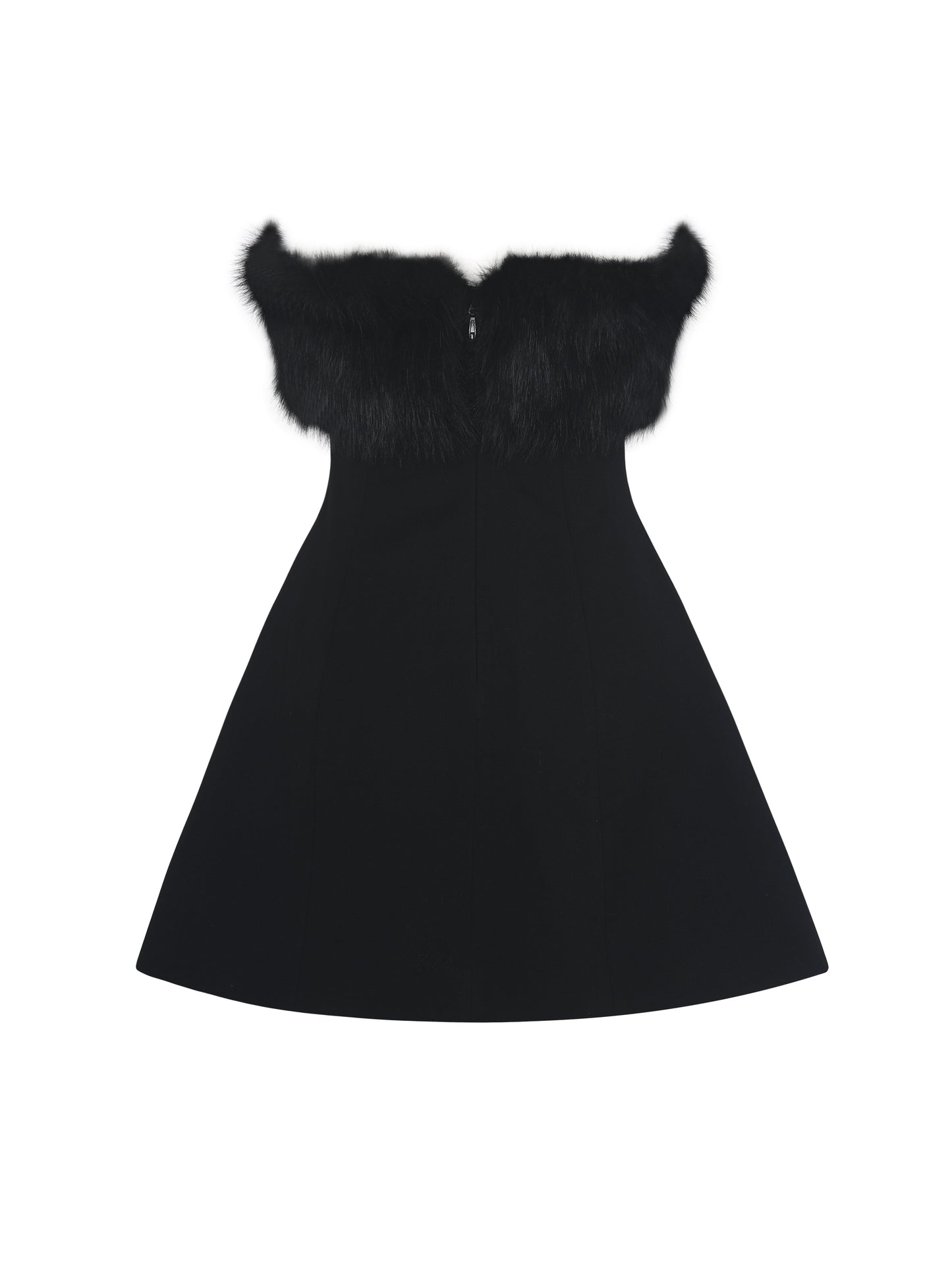 Evelyn Black Fur-Trimmed Mini A-Line Dress - Miss Circle
