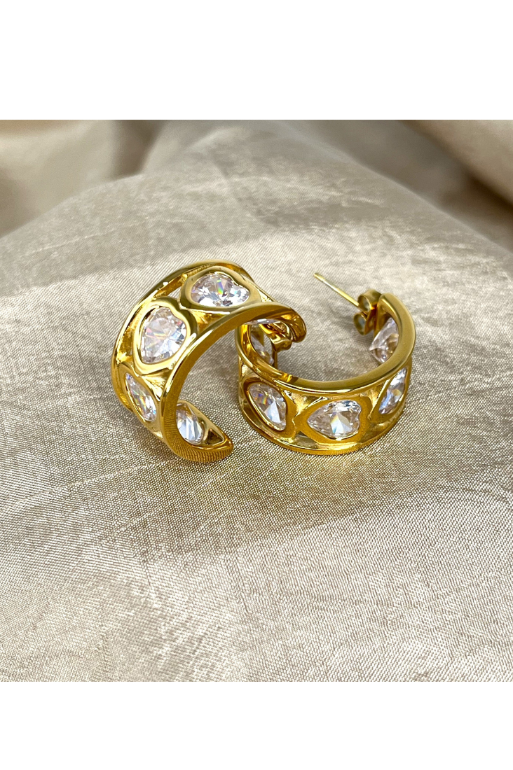 Bezel Heart Hoop - Sahira Jewelry