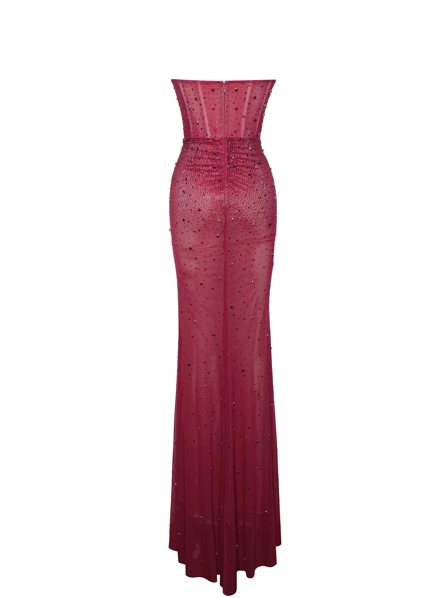 Fatima Burgundy Crystal Sleeveless Corset Mermaid Maxi Dress - Miss Circle