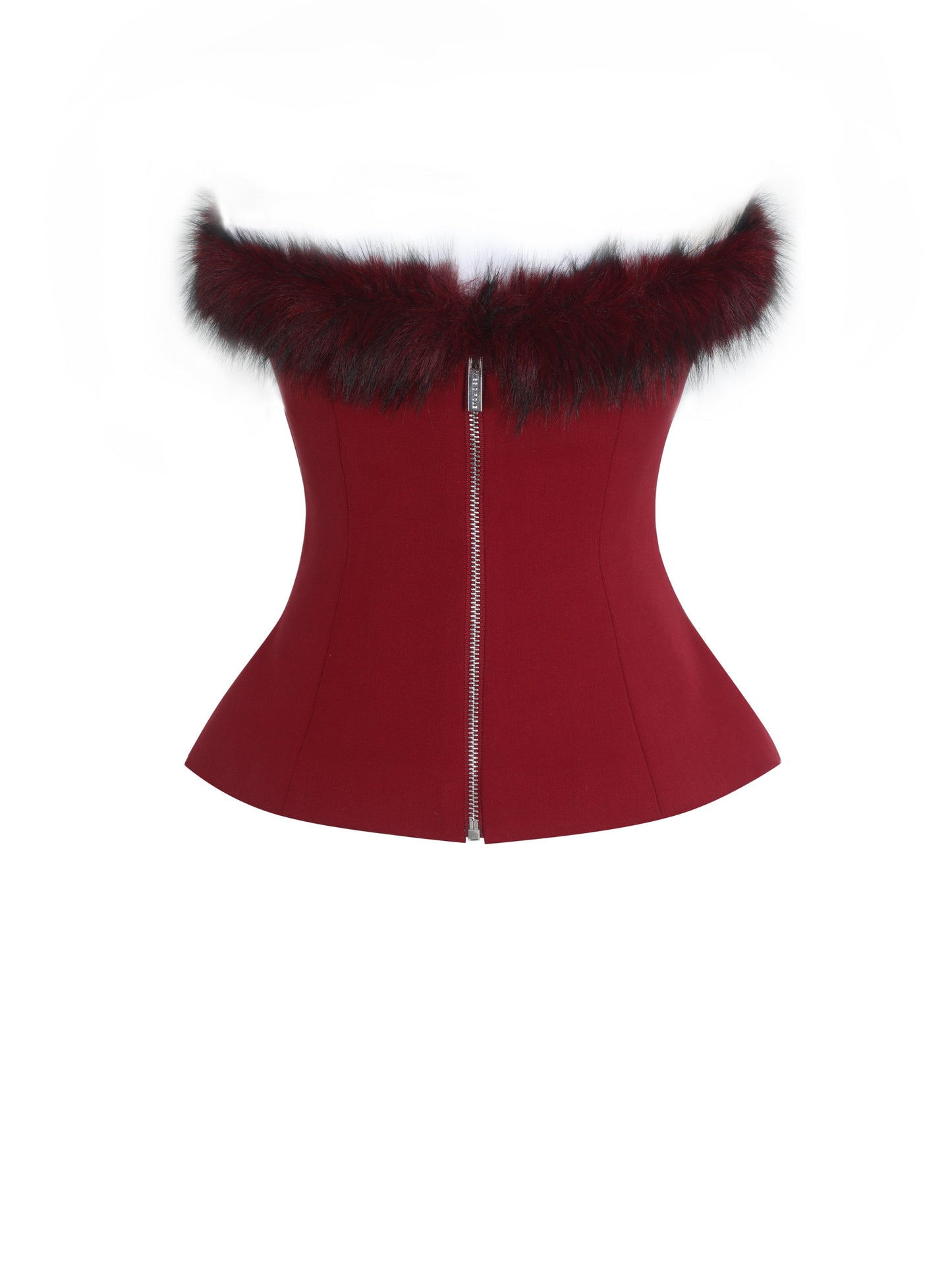 Ivette Crimson Fur-Trimmed Peplum Top - Miss Circle