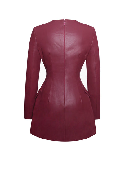 Baila Burgundy Vegan Leather Blazer Mini Dress - Miss Circle