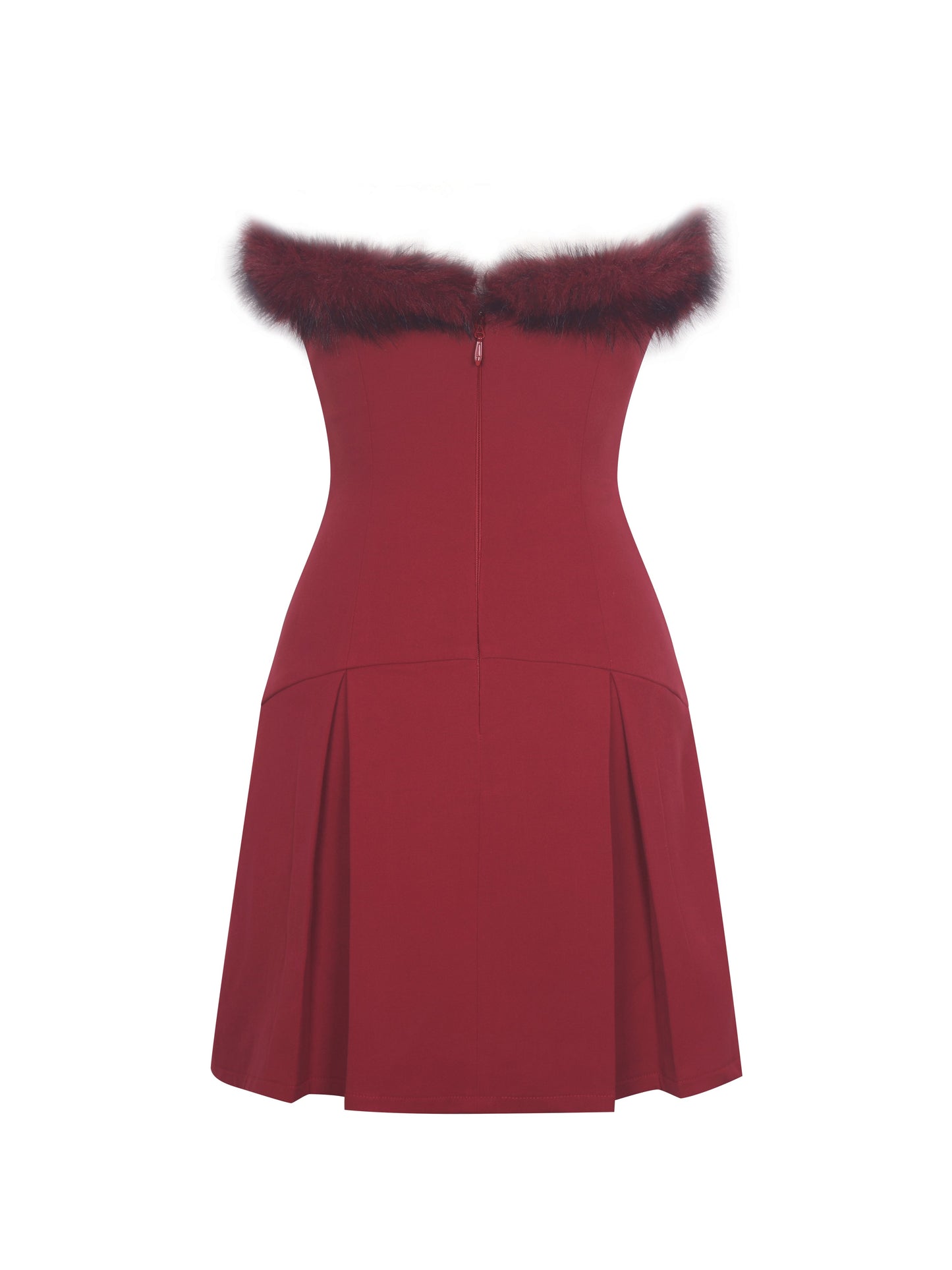 Nalia Crimson Fur Trimmed Sweetheart Mini Dress - Miss Circle