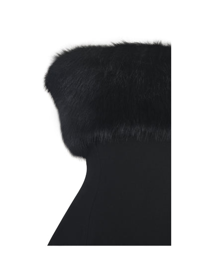 Evelyn Black Fur-Trimmed Mini A-Line Dress - Miss Circle