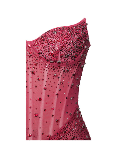 Fatima Burgundy Crystal Sleeveless Corset Mermaid Maxi Dress - Miss Circle