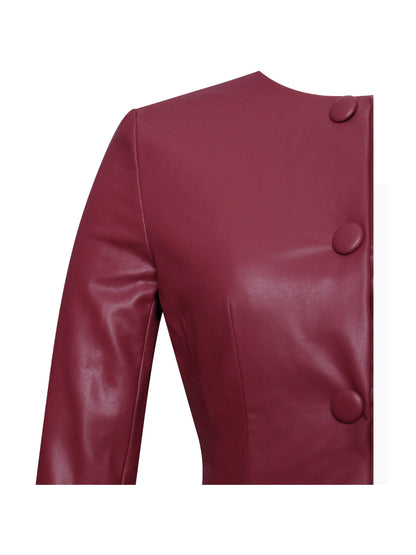 Baila Burgundy Vegan Leather Blazer Mini Dress - Miss Circle