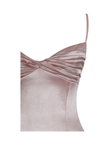 Tullia Dusty Rose Satin Ruched Midi Dress - Miss Circle