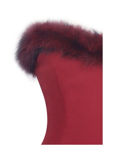 Nalia Crimson Fur Trimmed Sweetheart Mini Dress - Miss Circle
