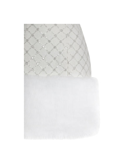 Taylor Ivory Fur Trimmed Beaded Bouclé Mini Dress - Miss Circle