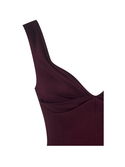 Omella Burgundy Ruched Bust Sweetheart Flared Midi Dress - Miss Circle