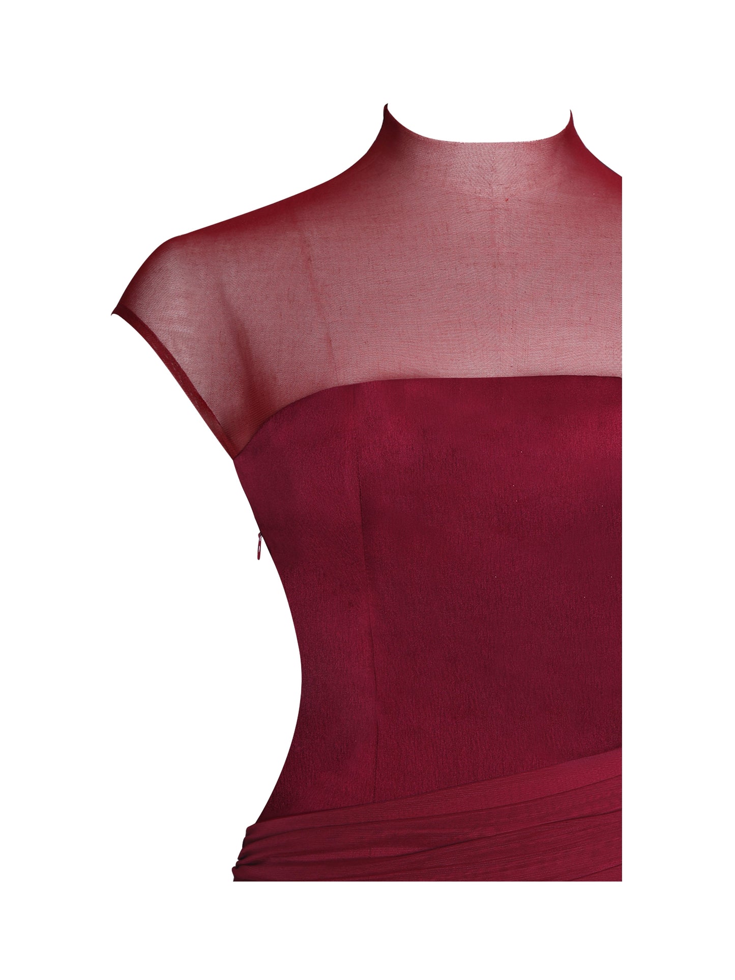 Fabienne Burgundy Mesh Cap Sleeve Mermaid Gown - Miss Circle