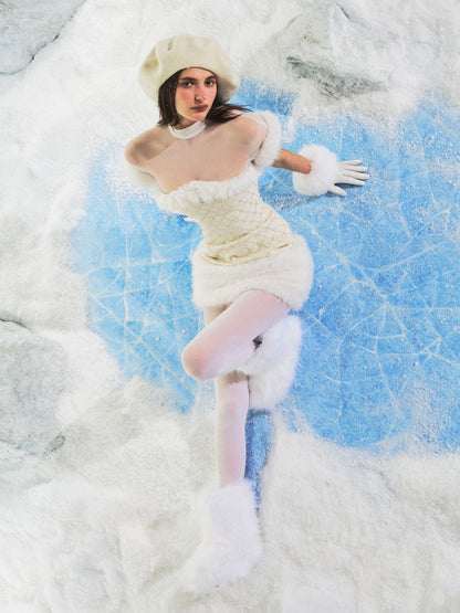 Taylor Ivory Fur Trimmed Beaded Bouclé Mini Dress - Miss Circle