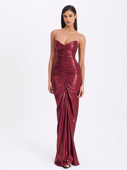 Sable Ruched Burgundy Glitter Mermaid Gown - Miss Circle