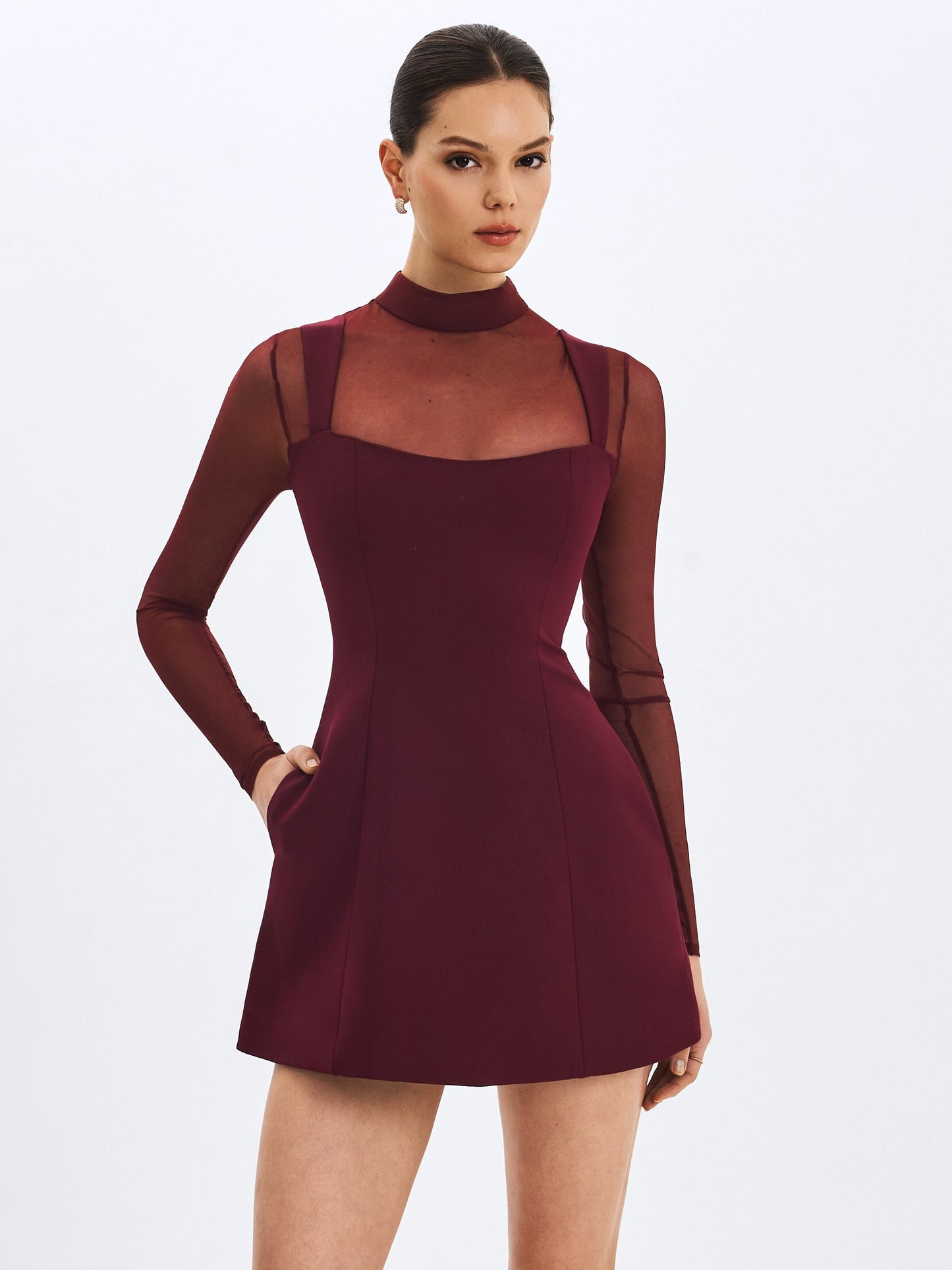 Natasha Burgundy Faux Two-Piece Turtleneck Mini Dress - Miss Circle