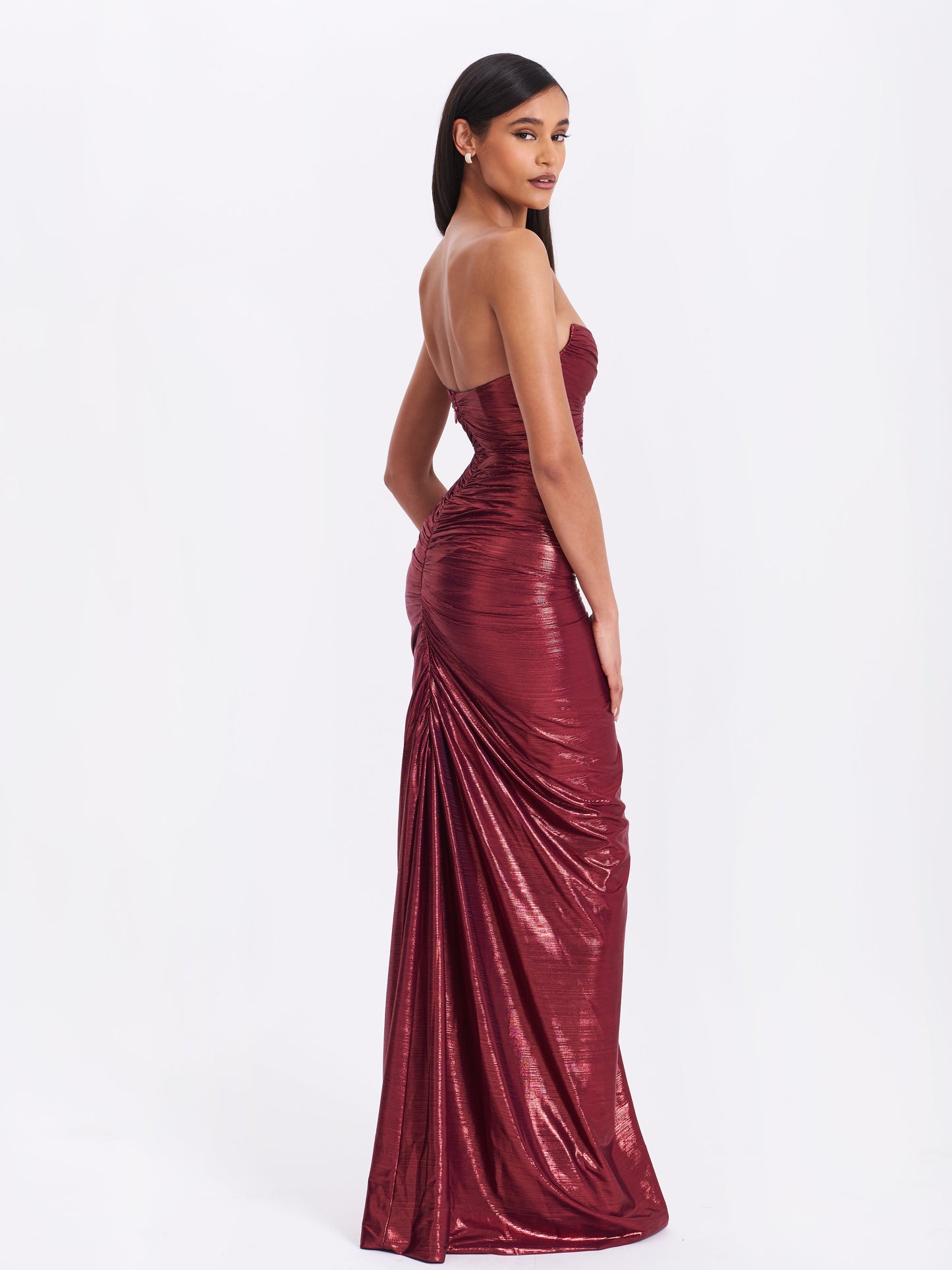 Sable Ruched Burgundy Glitter Mermaid Gown - Miss Circle