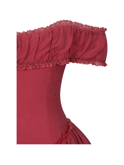 Xavy Crimson Off-Shoulder Corset Midi Dress - Miss Circle