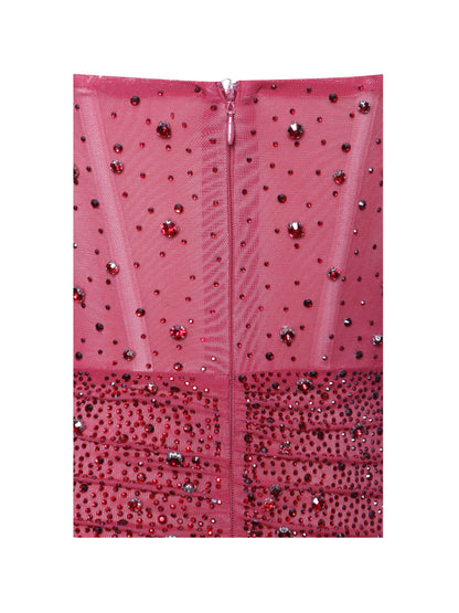 Fatima Burgundy Crystal Sleeveless Corset Mermaid Maxi Dress - Miss Circle