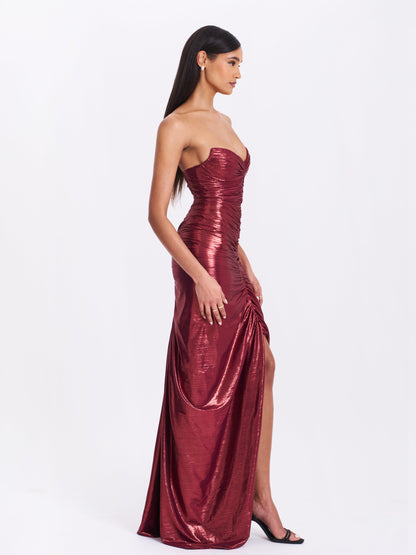 Sable Ruched Burgundy Glitter Mermaid Gown - Miss Circle