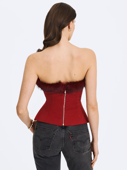 Ivette Crimson Fur-Trimmed Peplum Top - Miss Circle