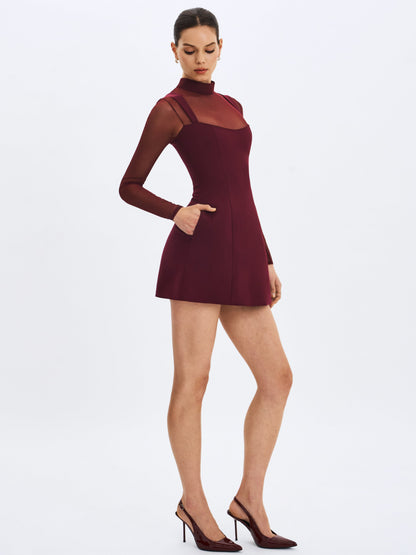 Natasha Burgundy Faux Two-Piece Turtleneck Mini Dress - Miss Circle