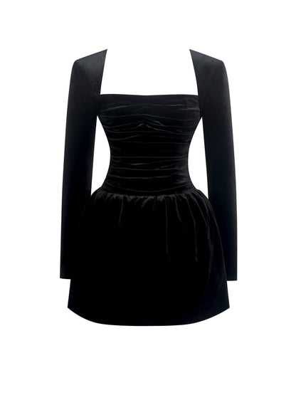 Catrina Black Velvet Mini Dress - Miss Circle