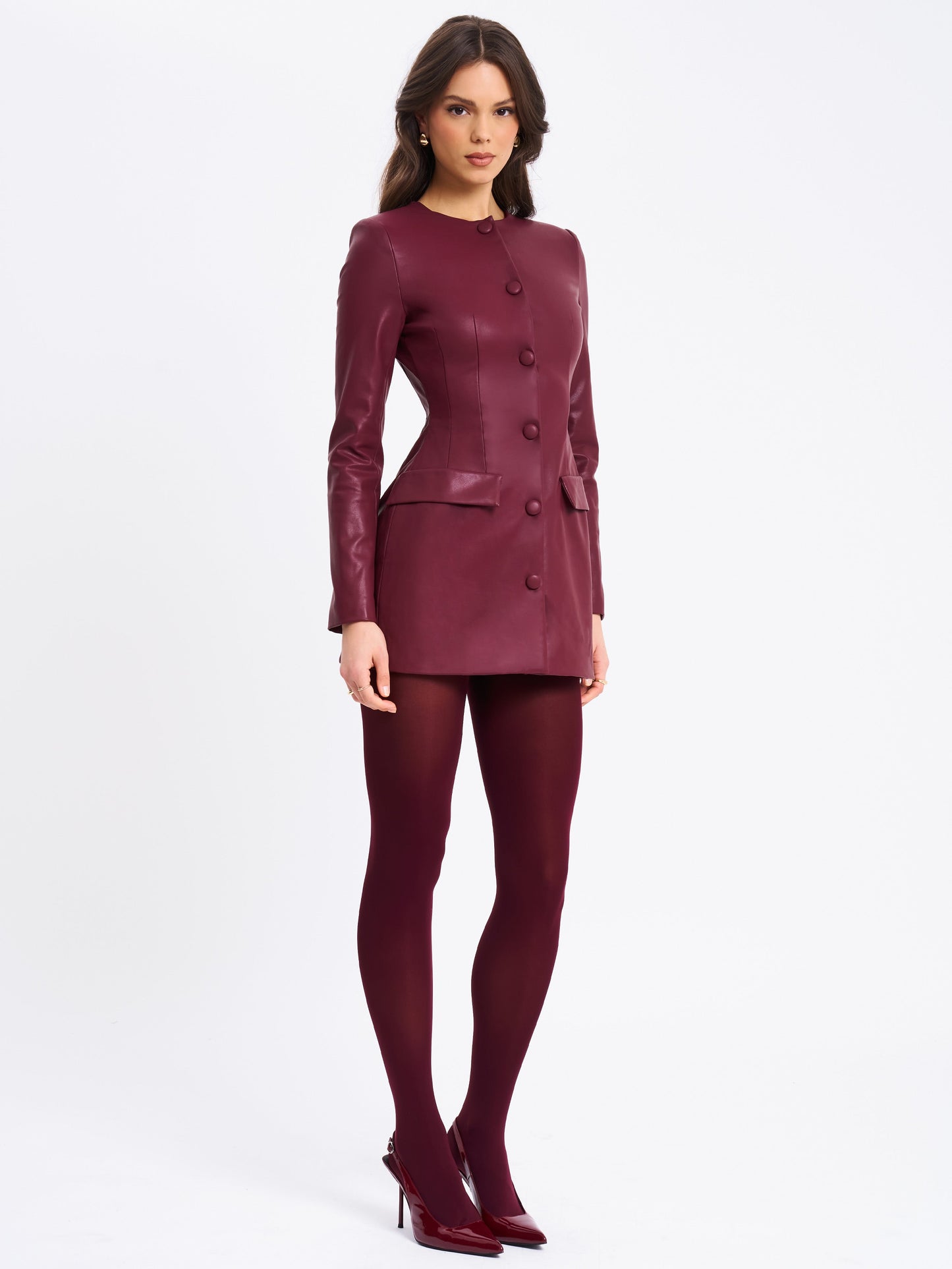 Baila Burgundy Vegan Leather Blazer Mini Dress - Miss Circle