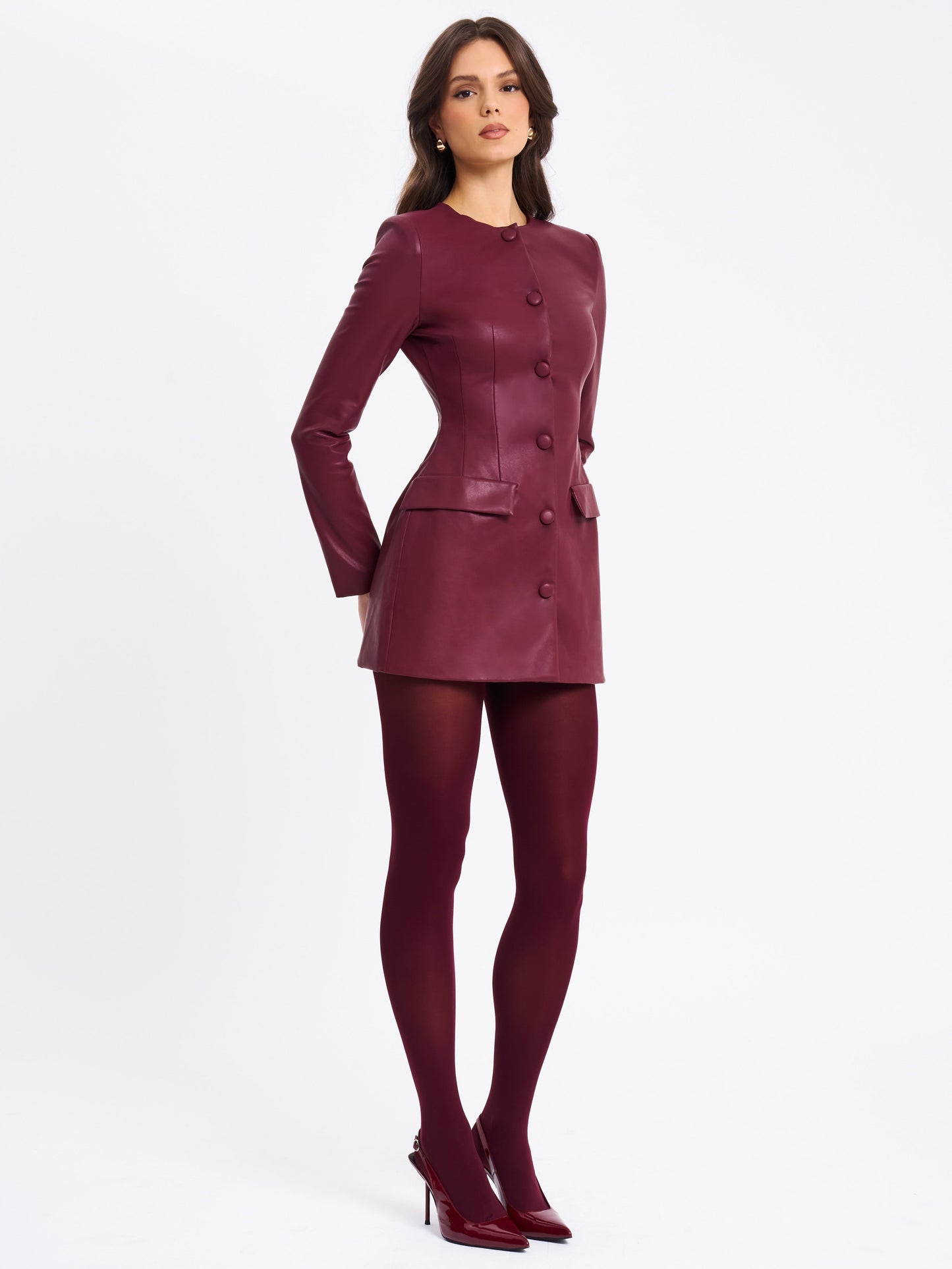 Baila Burgundy Vegan Leather Blazer Mini Dress - Miss Circle