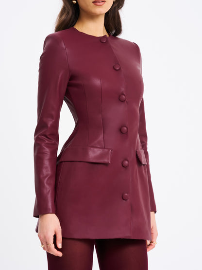 Baila Burgundy Vegan Leather Blazer Mini Dress - Miss Circle