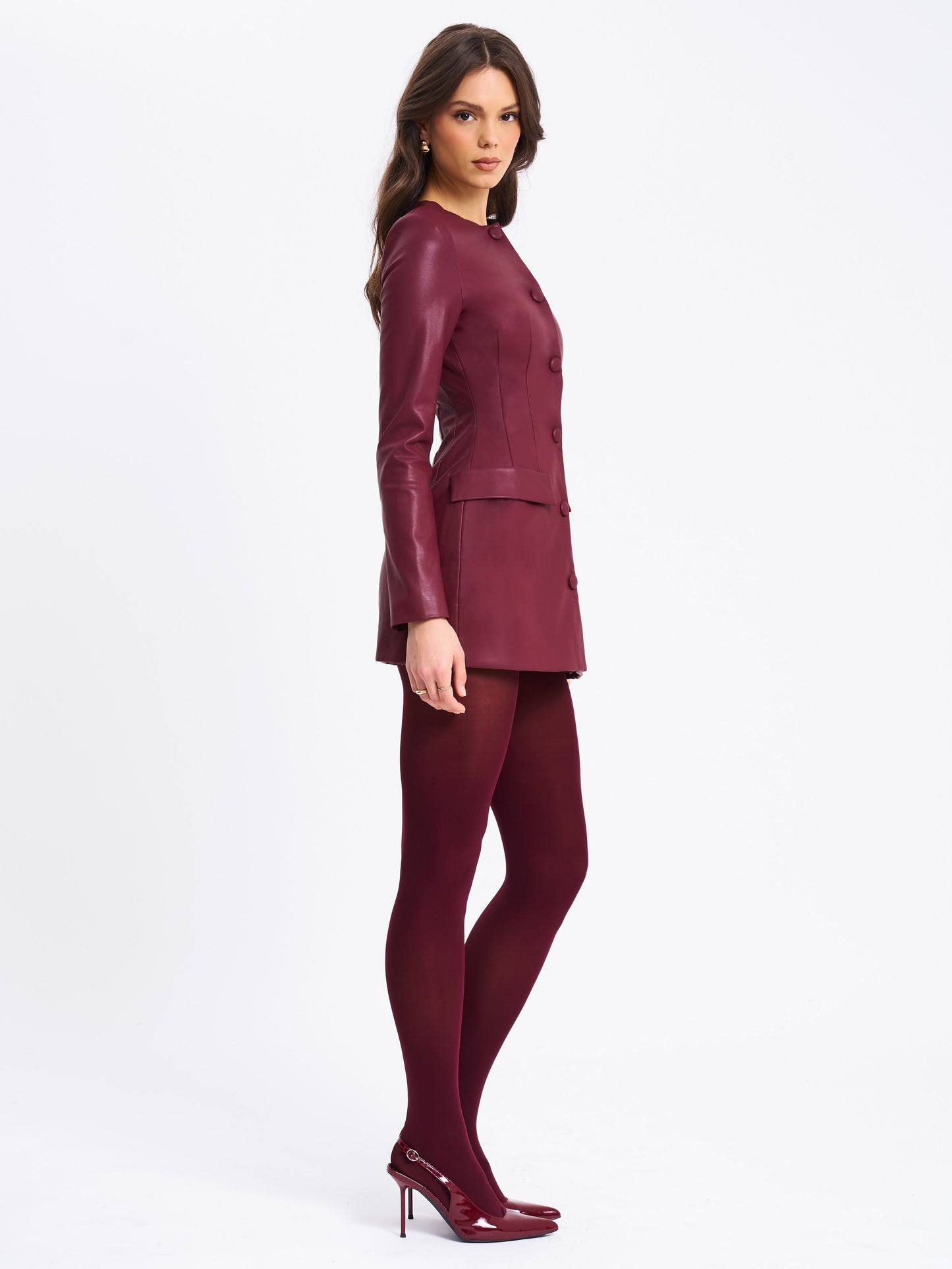 Baila Burgundy Vegan Leather Blazer Mini Dress - Miss Circle