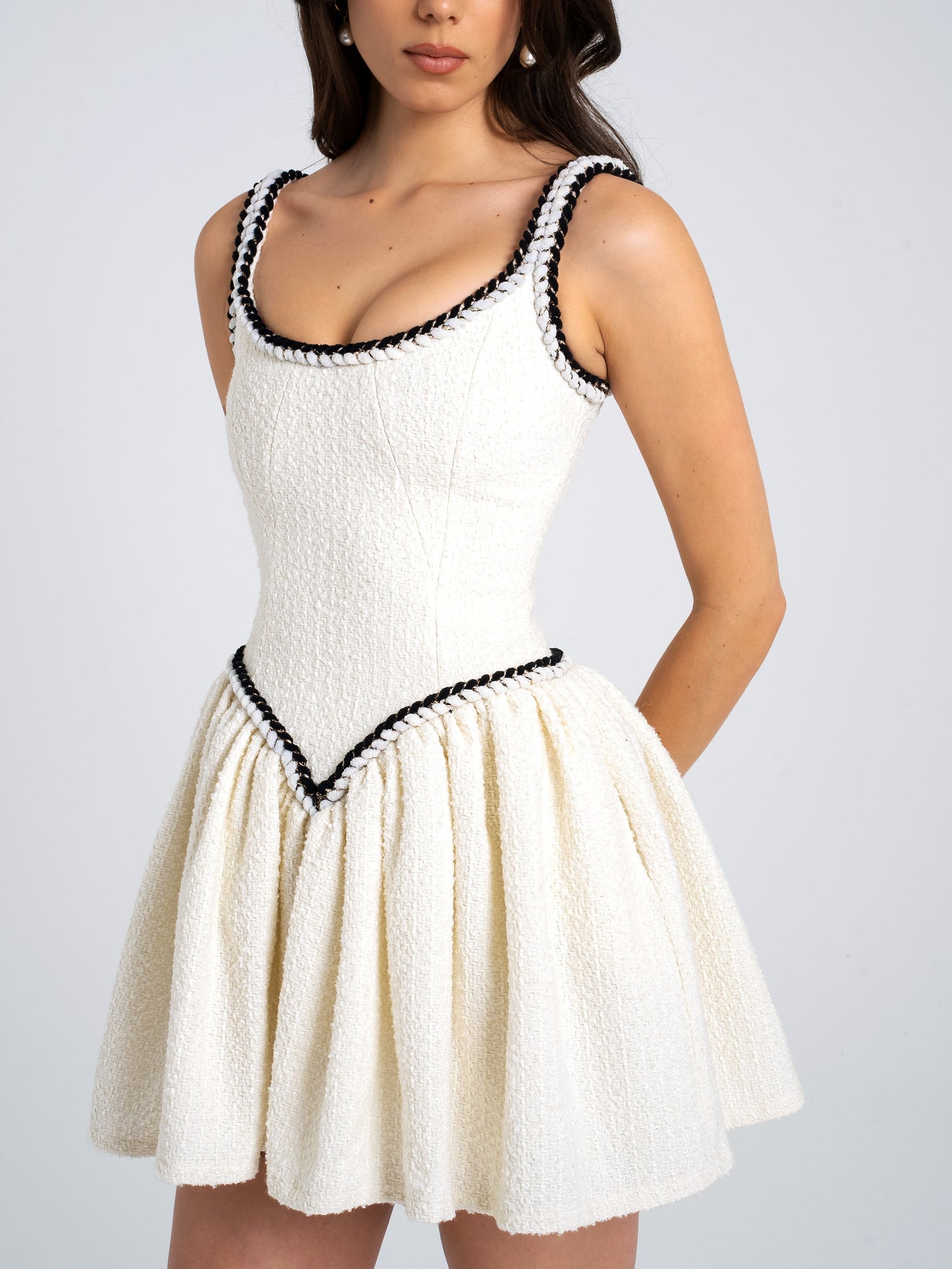 Coco Tweed V Waist Mini Dress - Miss Circle