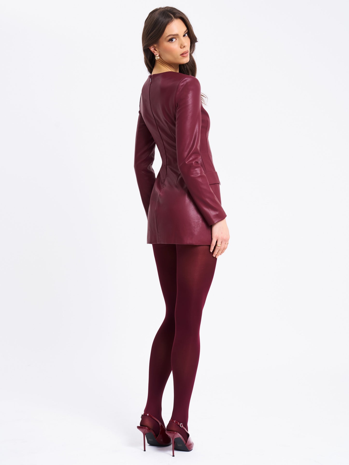 Baila Burgundy Vegan Leather Blazer Mini Dress - Miss Circle