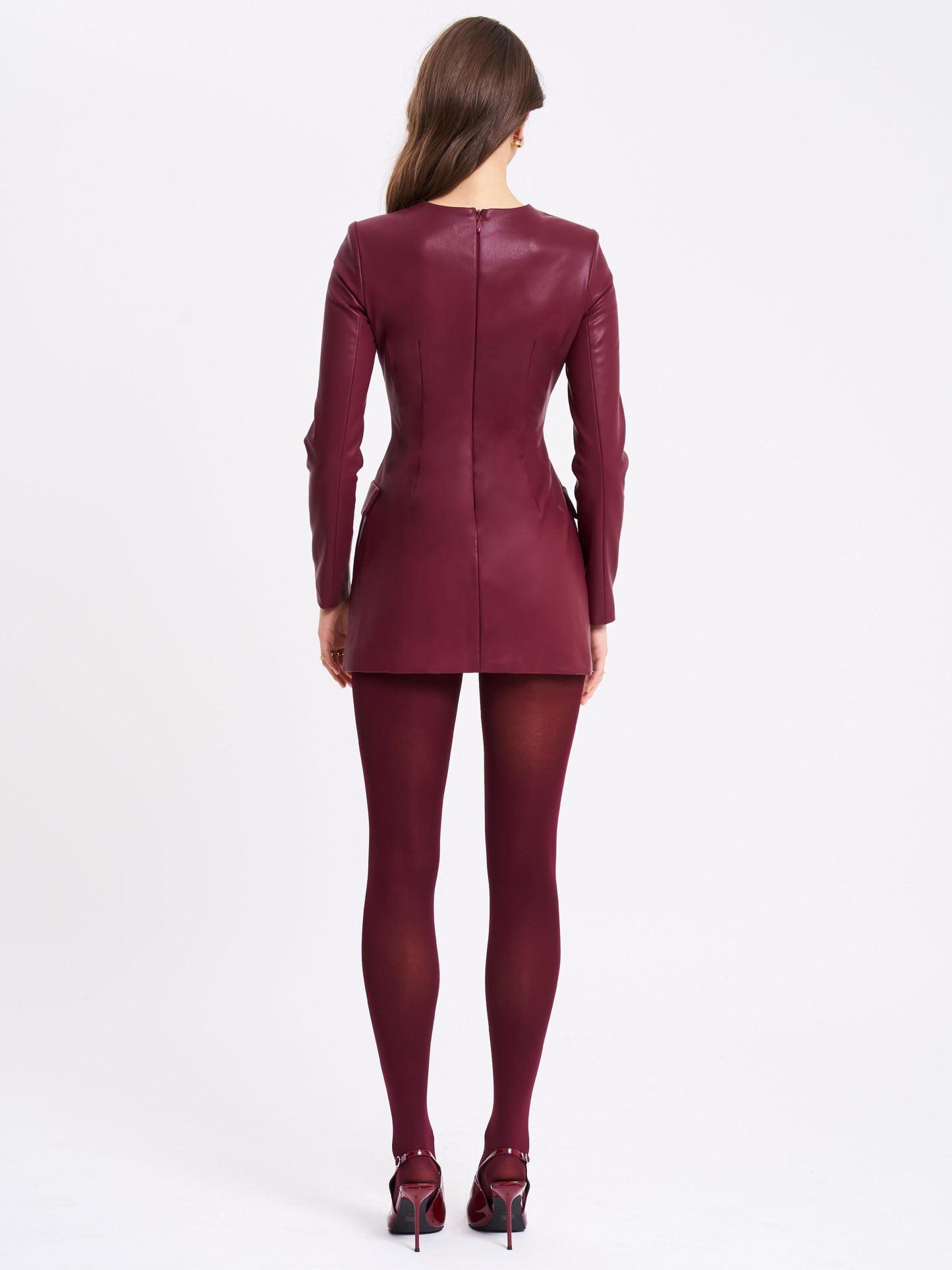 Baila Burgundy Vegan Leather Blazer Mini Dress - Miss Circle