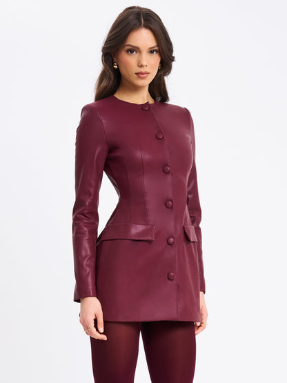 Baila Burgundy Vegan Leather Blazer Mini Dress - Miss Circle