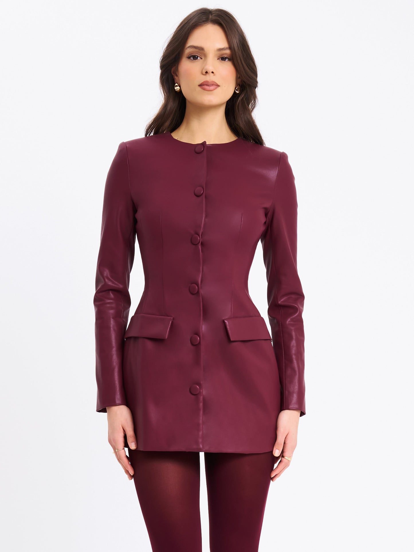 Baila Burgundy Vegan Leather Blazer Mini Dress - Miss Circle