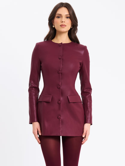 Baila Burgundy Vegan Leather Blazer Mini Dress - Miss Circle