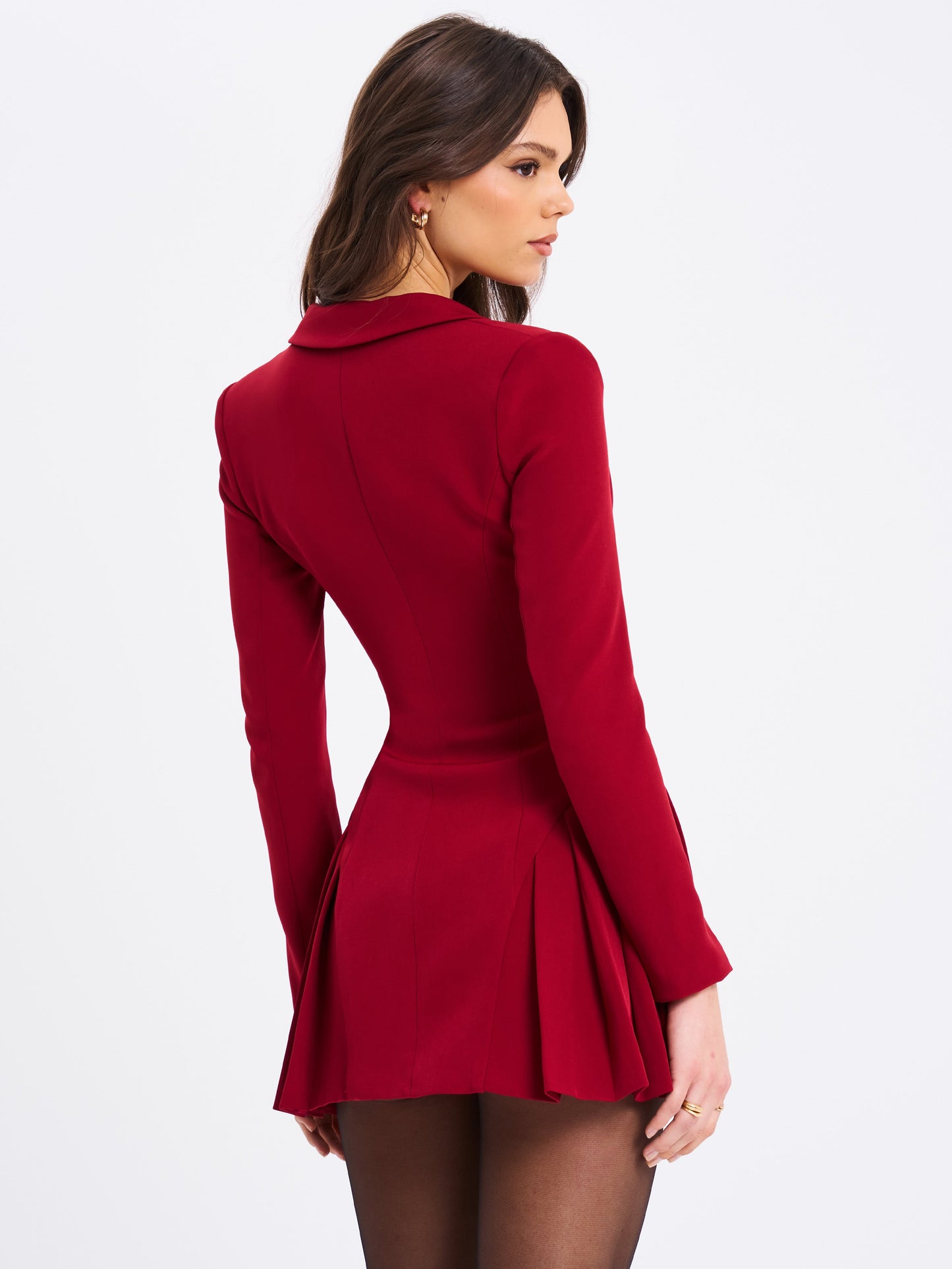 Delia Burgundy Blazer Dress with Pleated Detail - Miss Circle