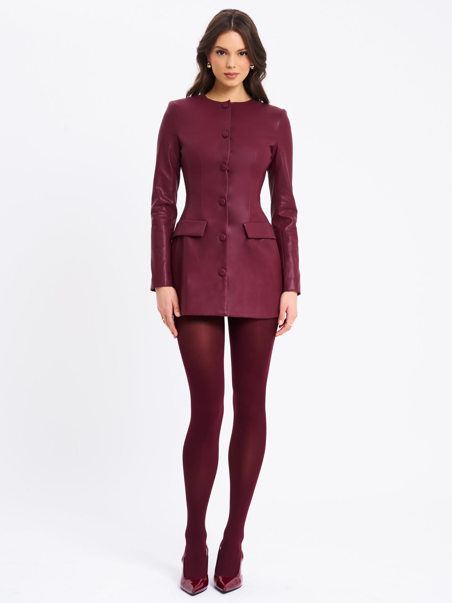 Baila Burgundy Vegan Leather Blazer Mini Dress - Miss Circle