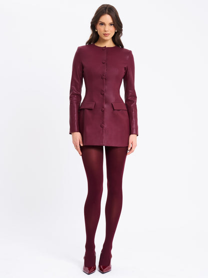 Baila Burgundy Vegan Leather Blazer Mini Dress - Miss Circle