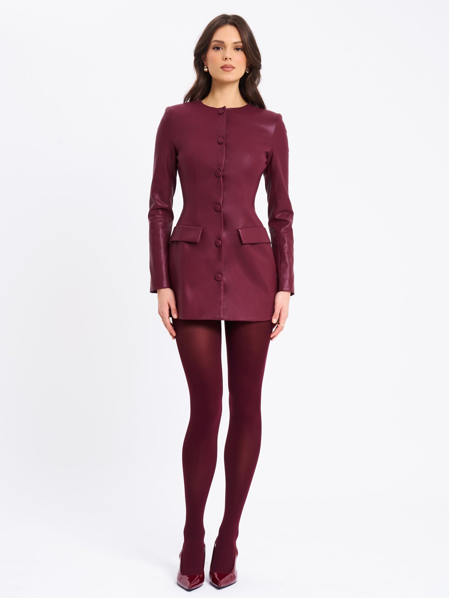 Baila Burgundy Vegan Leather Blazer Mini Dress - Miss Circle