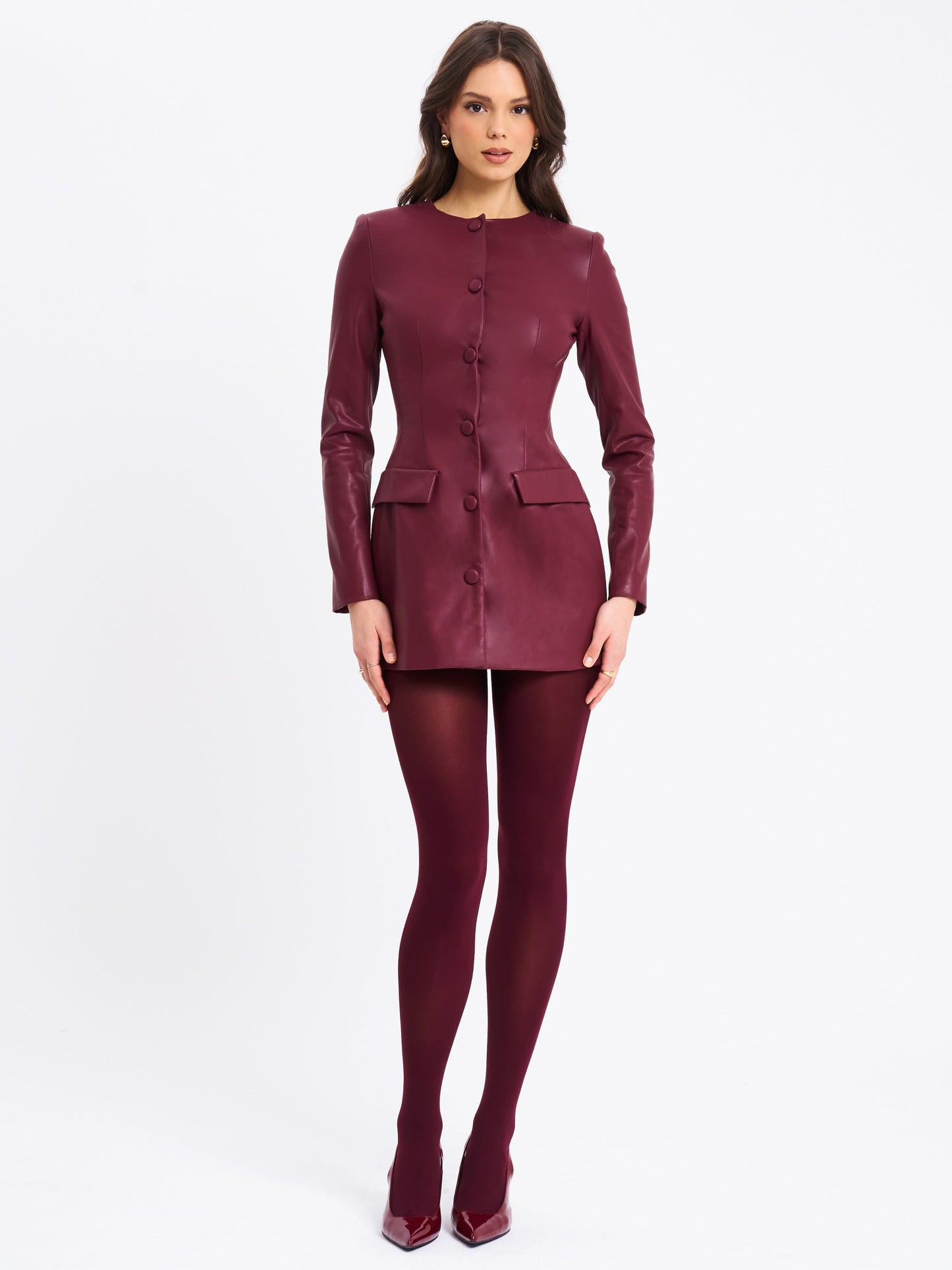 Baila Burgundy Vegan Leather Blazer Mini Dress - Miss Circle