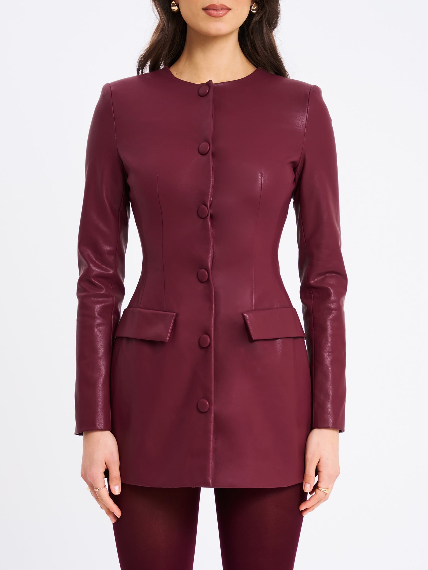 Baila Burgundy Vegan Leather Blazer Mini Dress - Miss Circle