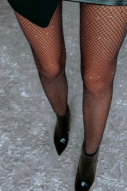 Black Rhinestone Fishnet Tights Style Sapphire