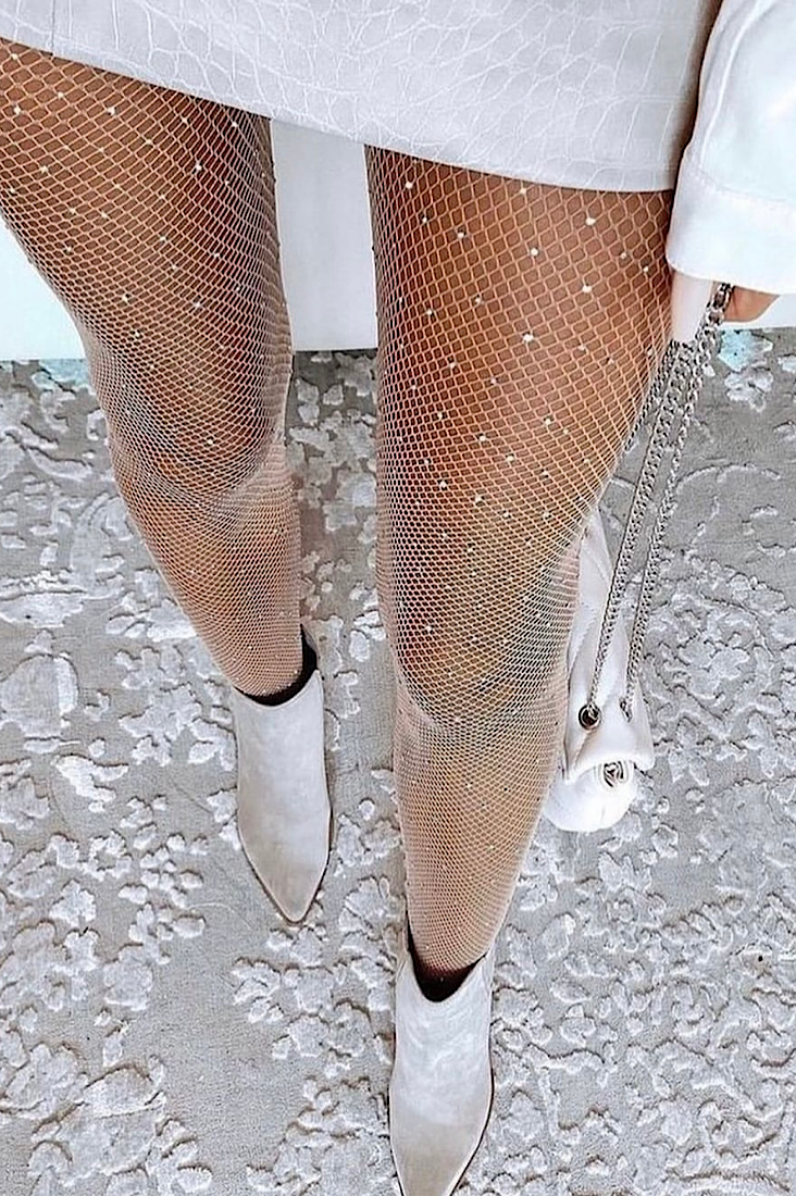 Silver top fishnet tights