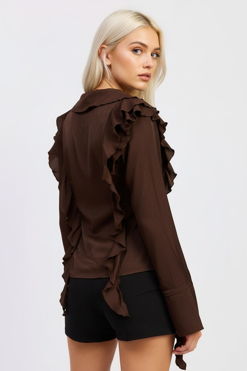 Ivy Ruffled Top - Brown