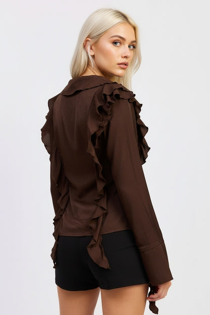 Ivy Ruffled Top - Brown