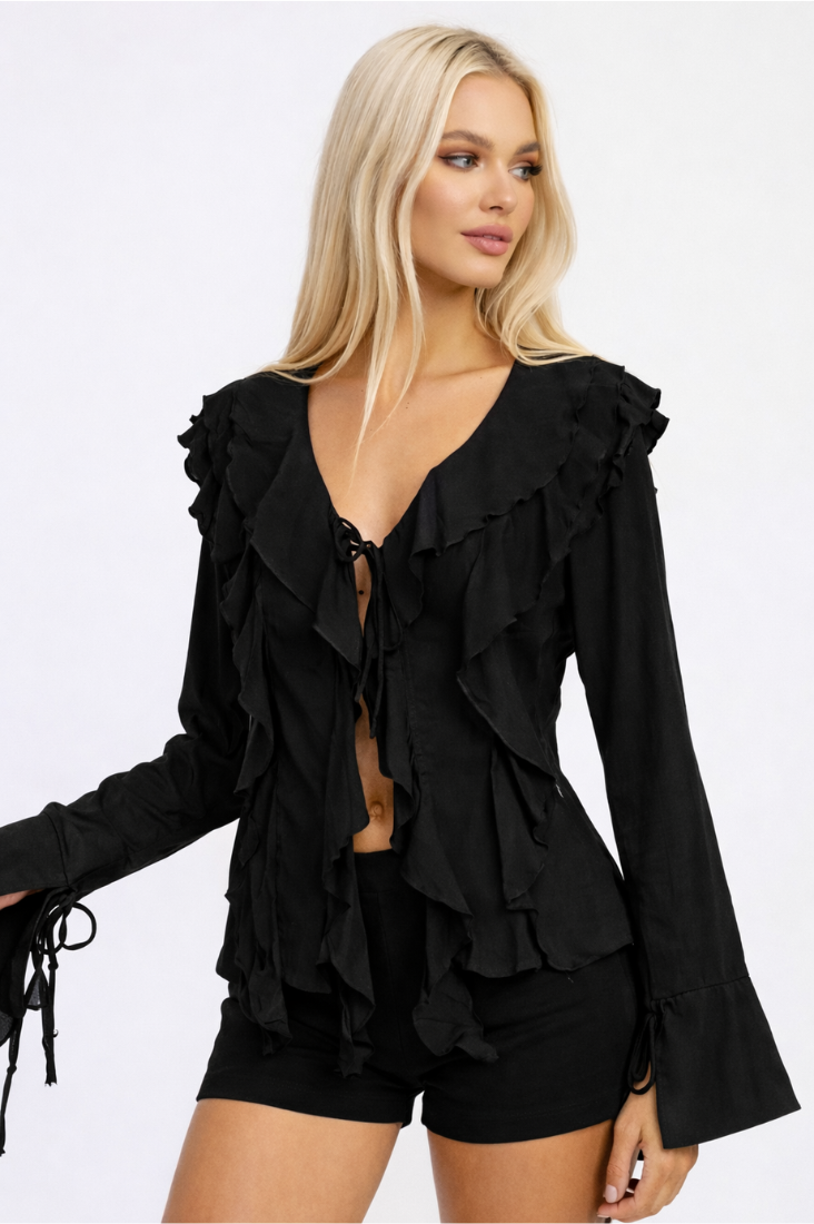 Ivy Ruffled Top - Black