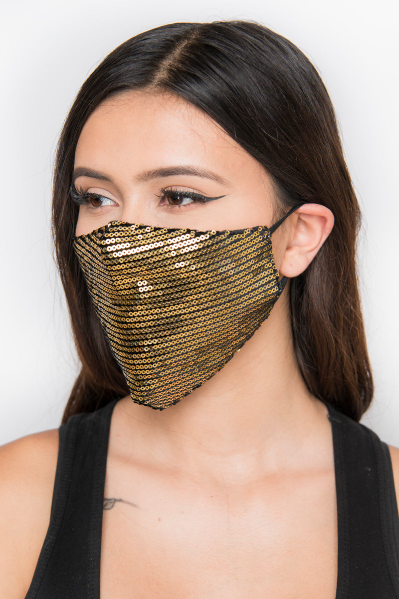 Sequin Face Mask - Gold