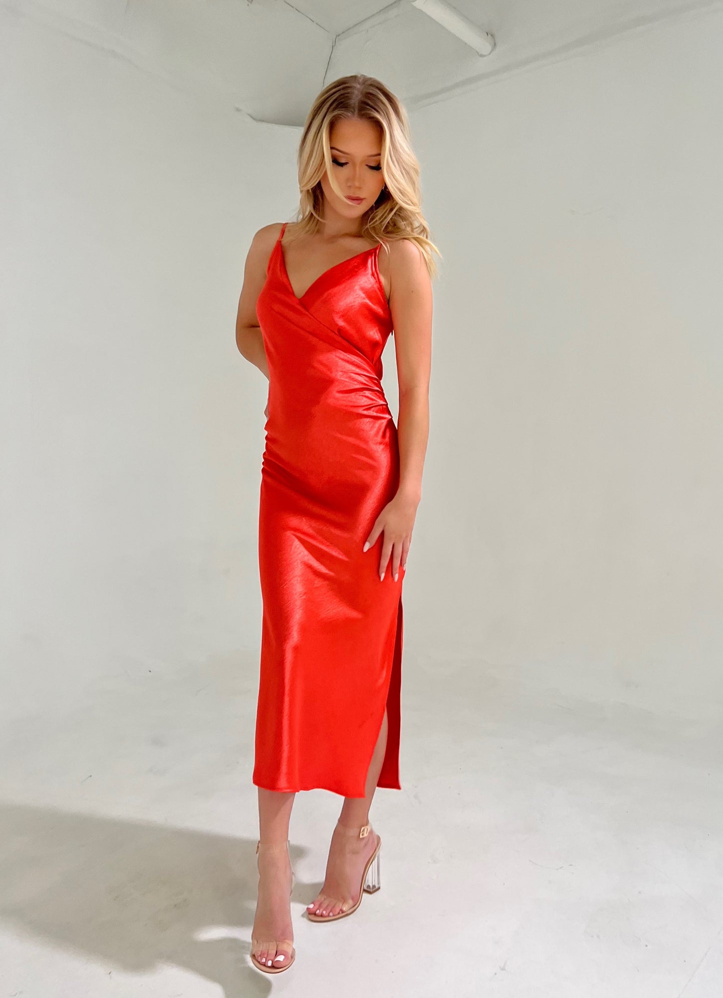 Hailey Satin Dress - Red
