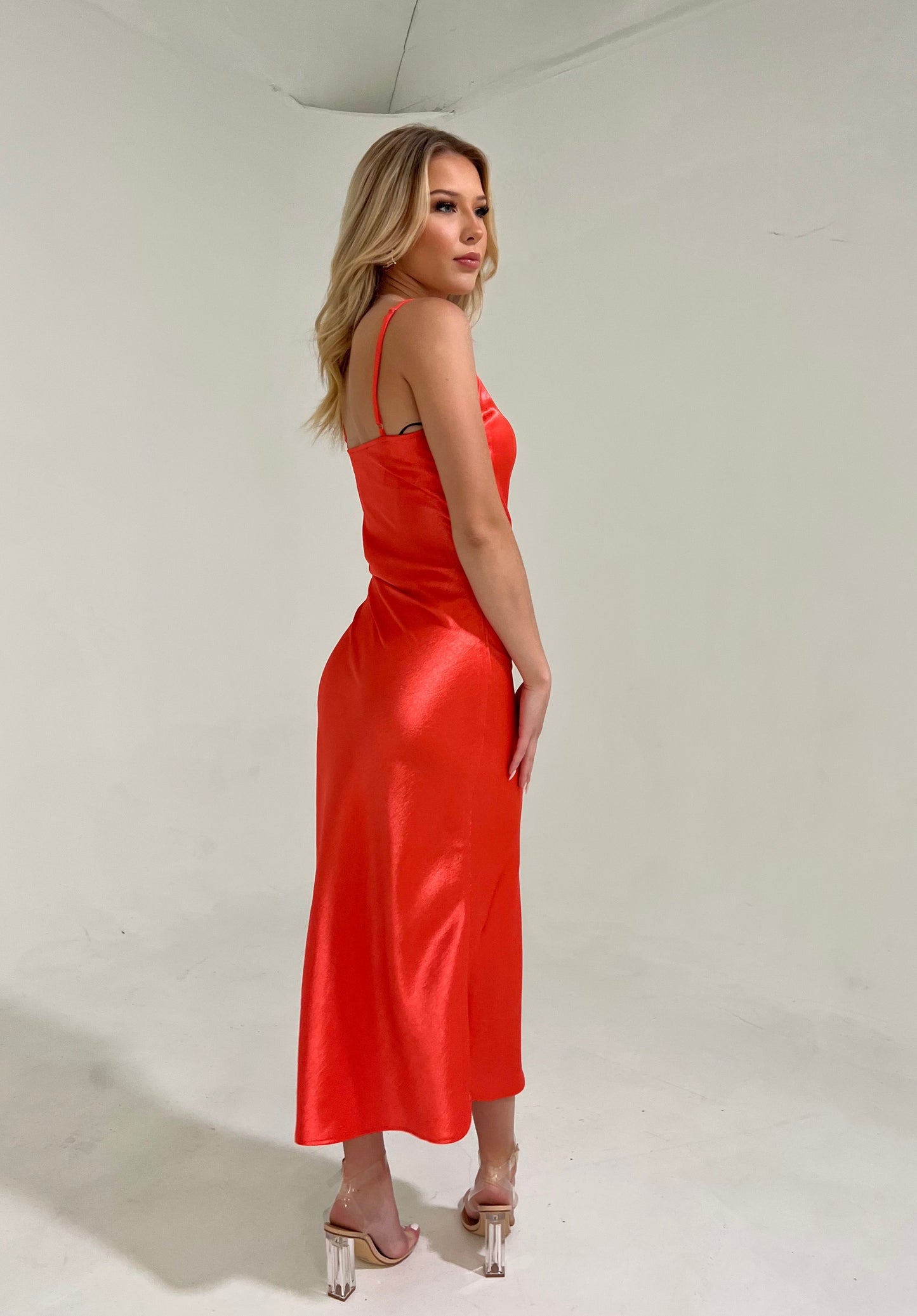Hailey Satin Dress - Red