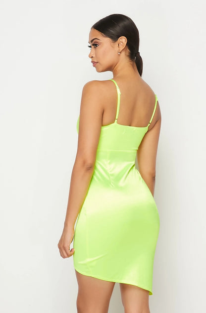 Emerie Satin Cocktail Dress - Neon Green