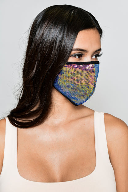 Sequin Face Mask - Dark Iridescent